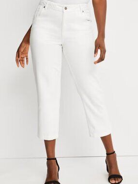 W62 Women's White Capri Denim Classic Fit Slimming Pants Plus Size 16 NWT